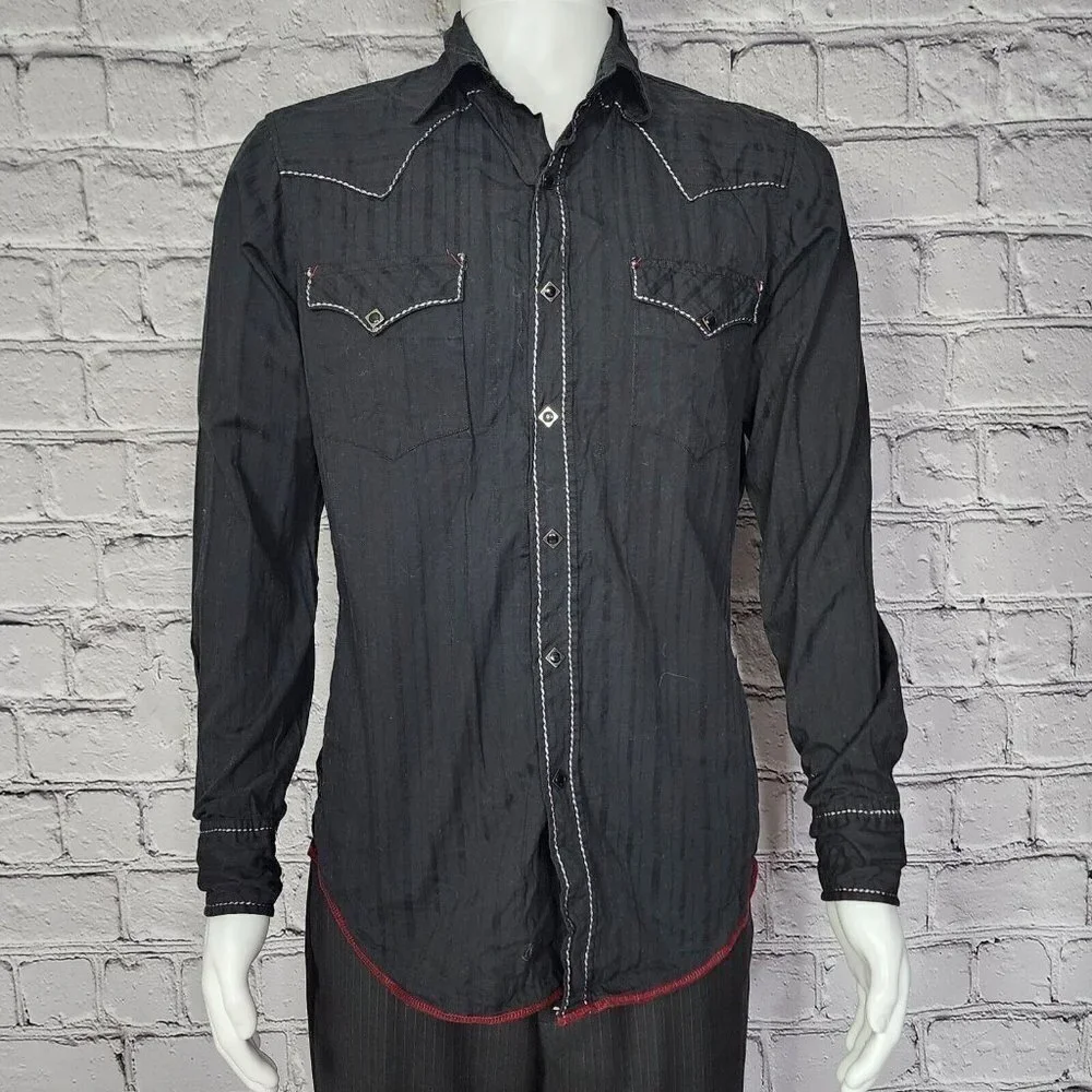 Roper Black Pony Express Western Rodeo Pearl Snap Shirt, Men's Medium - Picture 2 of 15